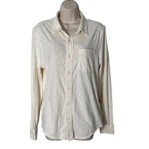 J. Crew Women's Garment Dyed Knit Button Front Long Sleeve Shirt Cream Size S